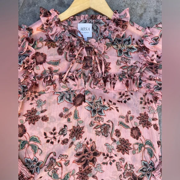 MISA Raffi Top Choco Rose Floral Ruffle Blouse - Picture 5 of 9